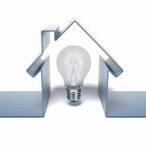 Smart home energy savings with a light bulb, isolated on a white background.