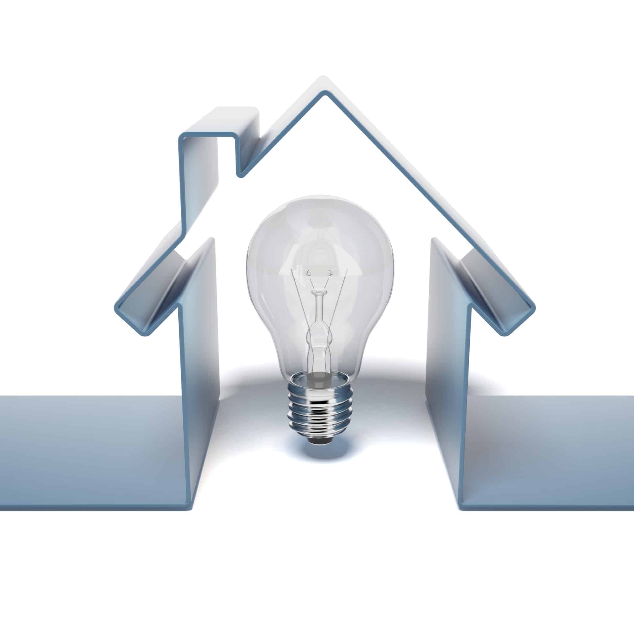 Smart home energy savings with a light bulb, isolated on a white background.