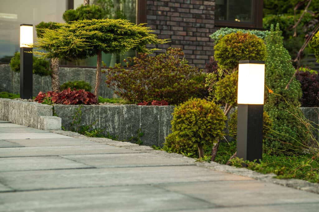 Outdoor LED lighting for a residential garden.