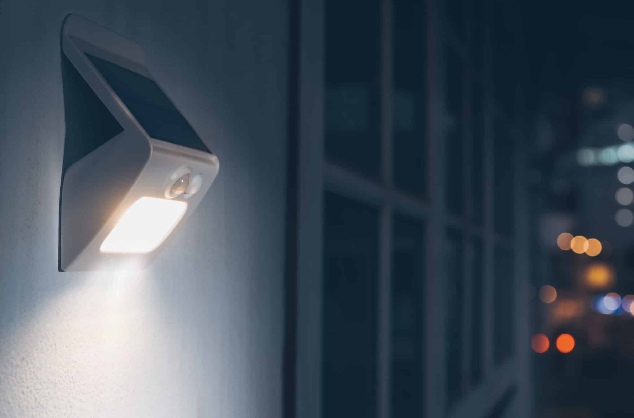 A small solar-powered LED light with motion sensor lighting.