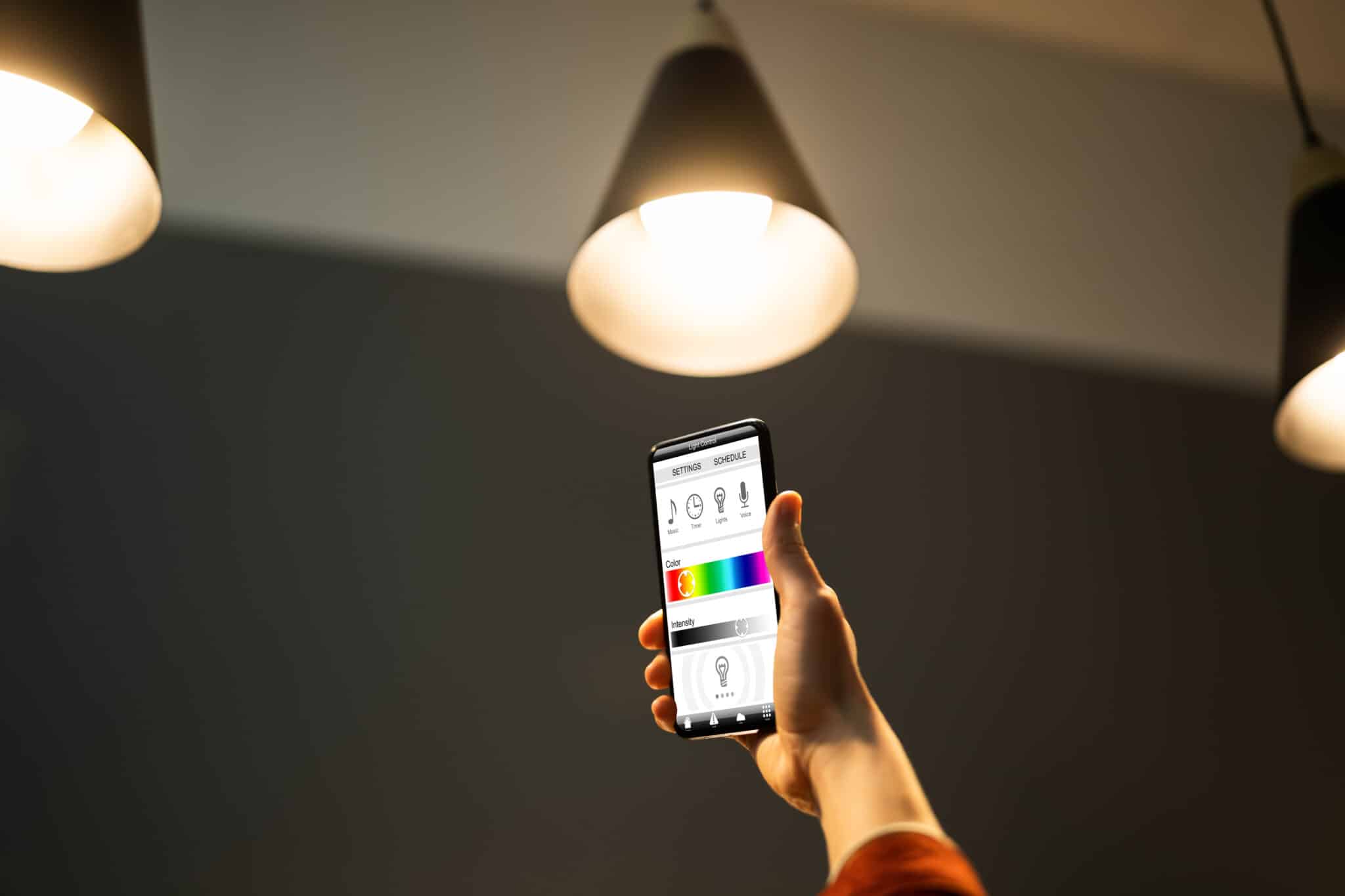 Smart home lighting controlled using a phone.