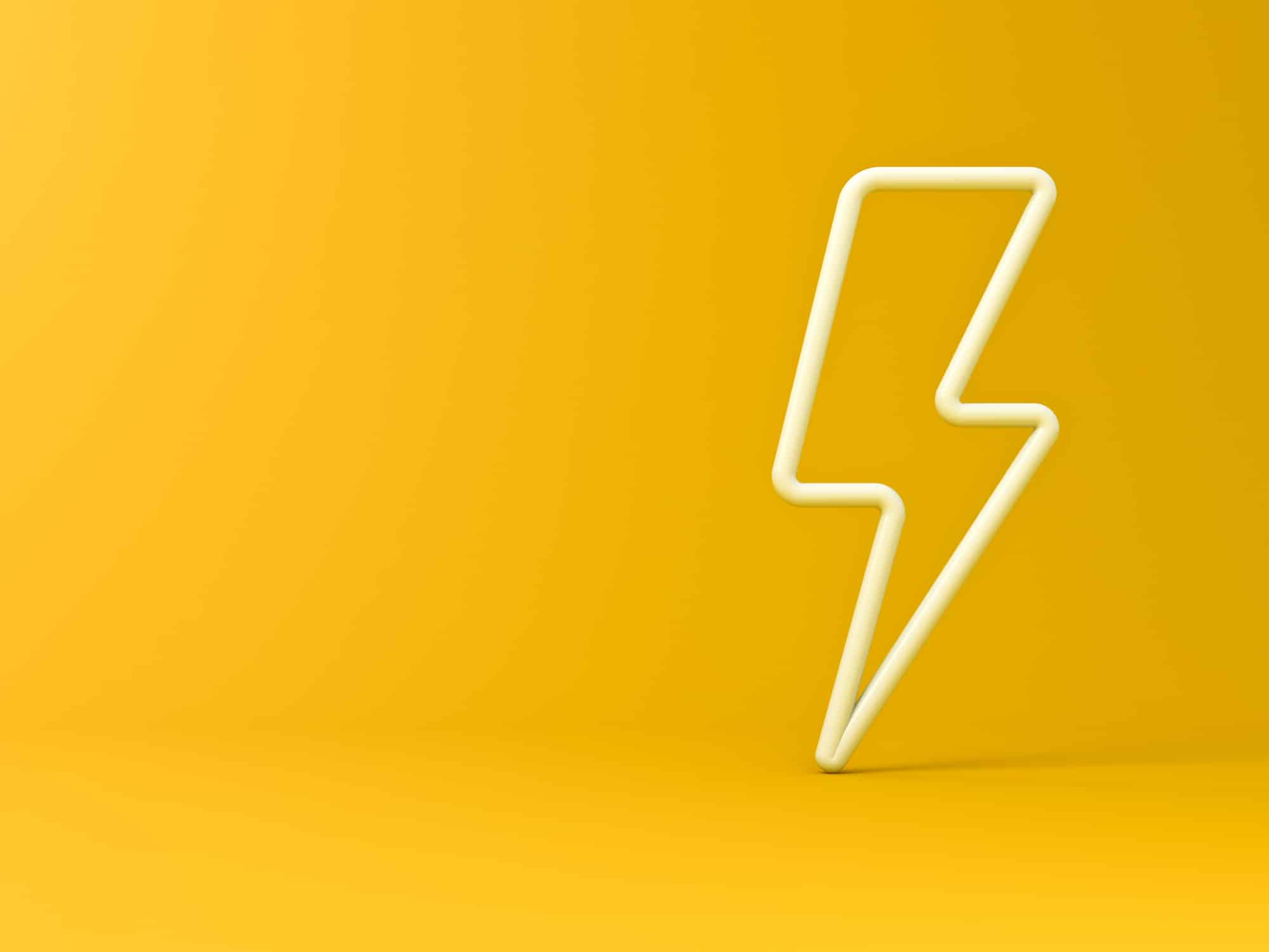 Residential circuit management white thunder or lightning isolated on yellow background.